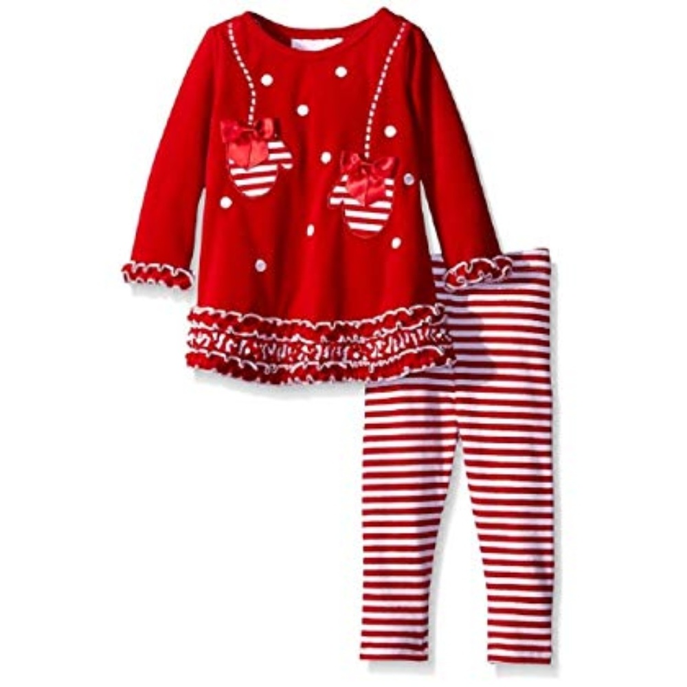 Bonnie Baby Girl Red Holiday‎ Legging Set Velour Outfit Size 3-6 Mo Long Sleeve